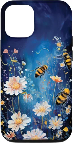 Vista 28 de Bees and Wildflowers on Dark Blue Case for iPhone 17