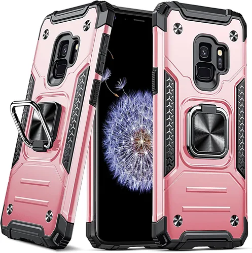 Vista 81 de DASFOND Diseñada para funda Galaxy S8 con soporte, anillo metálico giratorio mejorado de 360°, soporte kickstand de grado militar, resistente a