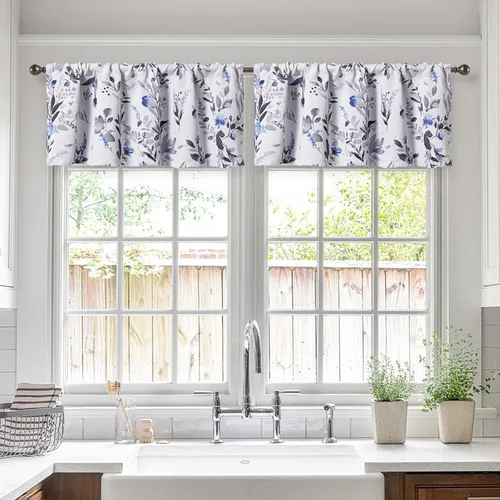 Vista 33 de MYSKY HOME Cortinas florales para puerta francesa de 40 pulgadas de largo, juego de 2 cortinas opacas de privacidad con bolsillo para barra A-verde