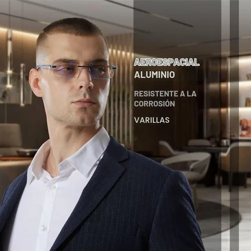 Vista 2 de Missfive Gafas de lectura progresivas multienfoque de aluminio mejoradas, para hombres, lectores multifocales sin montura con bloqueo de luz azul