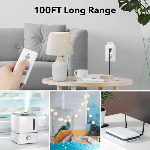 Vista 2 de BN-LINK Interruptor de salida eléctrica con control remoto inalámbrico para luces, ventiladores, luces navideñas, pequeños electrodomésticos, rango