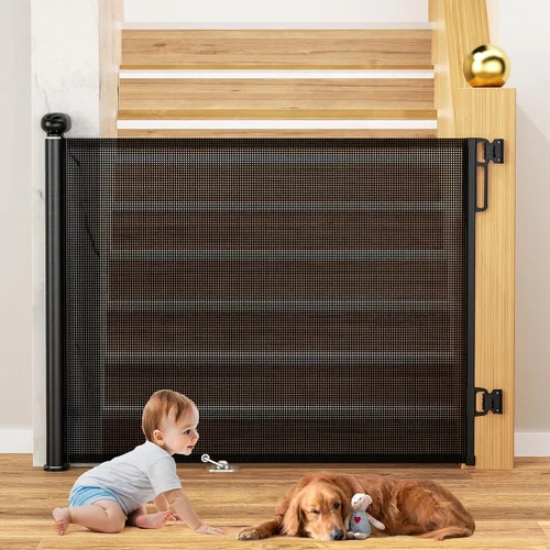 Vista 2 de Uamector Puerta retráctil para bebés y perros, puerta de seguridad de malla ajustable que se extiende hasta 72 pulgadas de ancho y 34 pulgadas