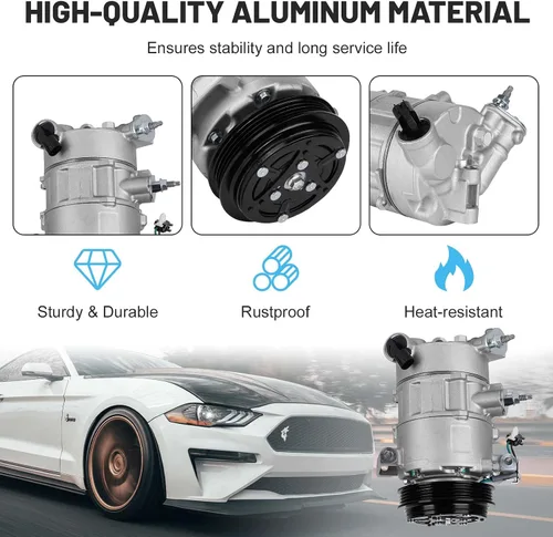 Vista 5 de Nuevo Compresor de aire acondicionado de CA con embrague para Ford Mustang 2.3 2.3L 2015-2024 15 16 17 18 19 20 21 22 23 24