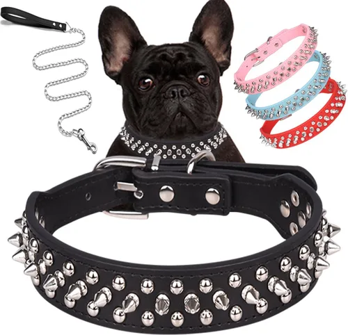 Vista 12 de Serijoars Collar para perro con tachuelas, de piel sintética suave con clavos de hongos, ajustable, para cachorros (XS, Negro)