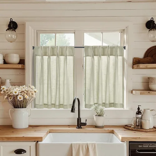 Vista 19 de Jinchan - Cortinas de cocina de lino rústico beige con bolsillo para barra, 26 x 36 pulgadas, 2 paneles