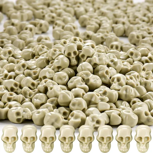 Vista 8 de 100 mini cabezas de calavera de plástico, calaveras pequeñas en miniatura, figuras de esqueleto de Halloween para bromas de Halloween, manualidades