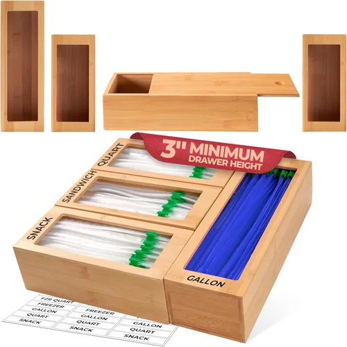Vista 9 de Organizador de cajones de cocina, organizador de bolsas de almacenamiento de sándwiches 9 en 1 y dispensador de papel de aluminio, se adapta a un