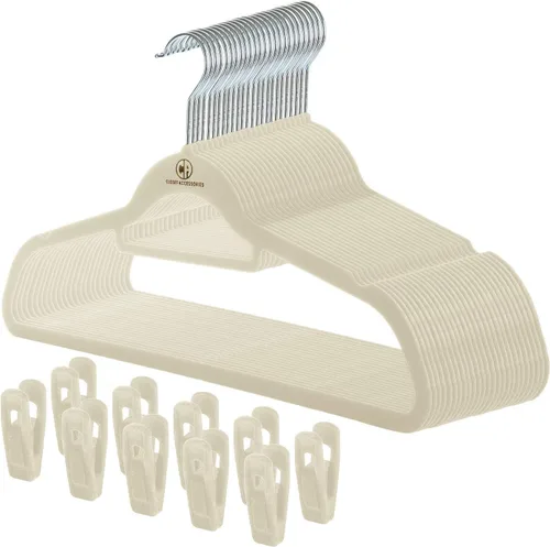 Vista 10 de Perchas de terciopelo negro, ultra delgadas que ahorran espacio, muescas, barra de corbata, gancho giratorio, paquete de 30, con 20 clips