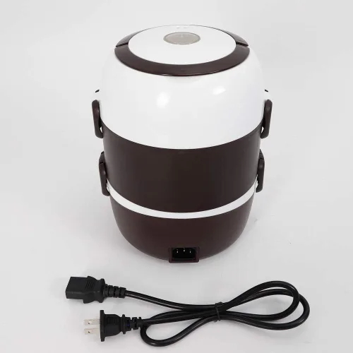 Vista 6 de Fiambrera eléctrica portátil, 3 capas 2L calefacción eléctrica Bento Fiambrera de almacenamiento de alimentos contenedor de cocina arrocera, 110V