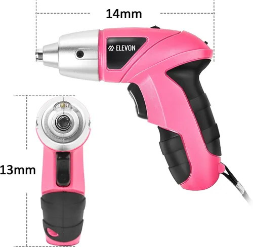 Vista 2 de ELEVON Juego de 27 destornilladores eléctricos rosados, destornillador eléctrico inalámbrico con juego de taladro, pistola de tornillo de mano