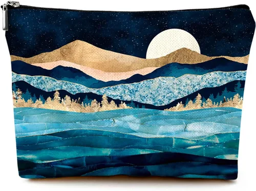 Vista 29 de Pequeña bolsa de maquillaje para monedero, bonita lona impermeable, bolsas de cosméticos para mujeres, con cremallera, bolsa de aseo de viaje