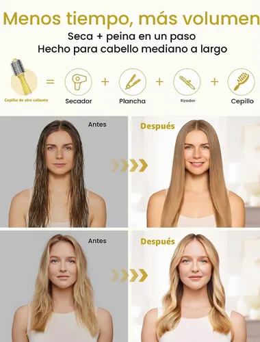 Vista 2 de Cepillo secador de doble voltaje, cepillo secador de pelo de 2.4 pulgadas
