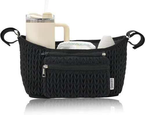 Vista 11 de Organizador de cochecito - Elegante nailon acolchado en espiga 3D, ajuste universal, bolsa desmontable, almacenamiento múltiple ajustable