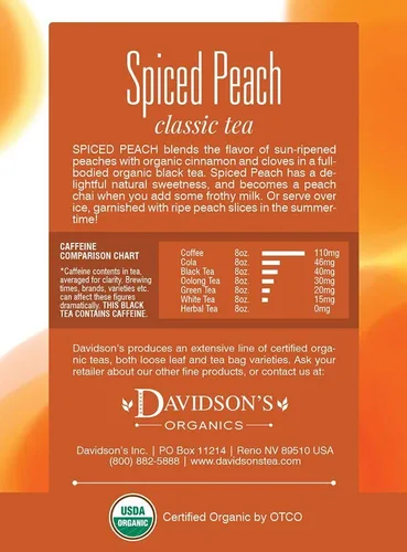 Vista 4 de Davidson's Organics, Melocotón especiado, 8 bolsas de té, paquete de 12