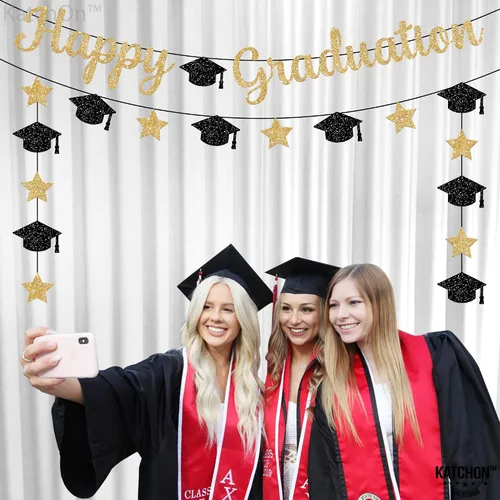 Vista 6 de Cartel de feliz graduación con purpurina – No DIY, pre-encordado Cartel de feliz graduación para decoraciones de fiesta de graduación 2026