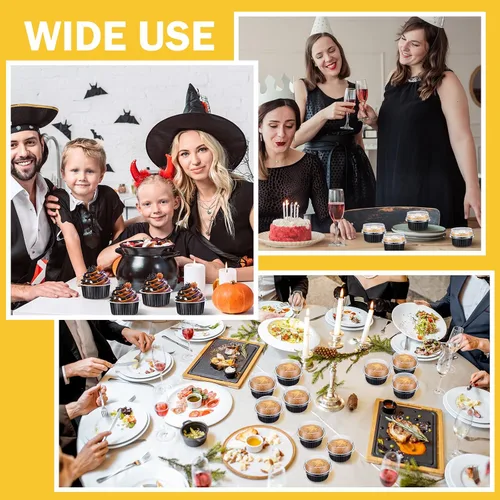 Vista 6 de Paquete de 200 forros de aluminio para cupcakes con tapas, color negro, liso 5 oz Round Baking Cup, Disposable Ramekin Container, Wedding