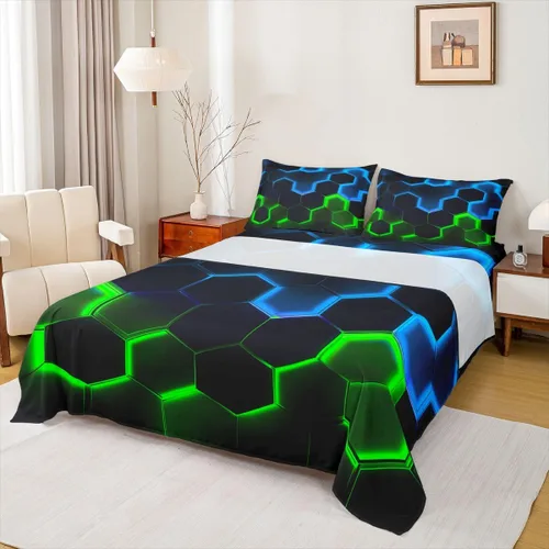 Vista 11 de Castle Fairy Juego de sábanas de motocross tamaño twin, juego de ropa de cama verde con diseño de panal ombré, decoración de habitación de niños