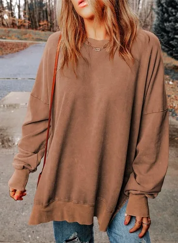 Vista 4 de SHEWIN Sudadera casual de manga larga con cuello redondo para mujer, ligera, holgada