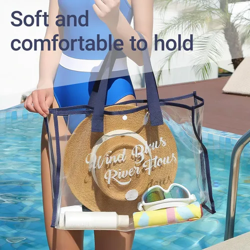 Vista 4 de Treasurecove Bolsa de playa transparente para mujer con bolsa desmontable para teléfono, plegable, impermeable, bolsa transparente para playa