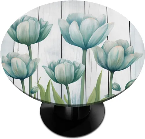 Vista 58 de Pardick - Mantel redondo de textura de mármol con borde elástico de mármol gris, pequeño mantel redondo, mantel circular lavable para decoración