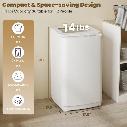 Vista 2 de Juego combinado de lavadora y secadora portátil, lavadora totalmente automática de 14 libras y secadora de ropa portátil de 1.5 pies cúbicos, bomba