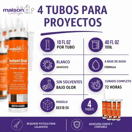 Vista 5 de À LA MAISON CEILINGS Adhesivo blanco Instant Grab – Panel de pared para azulejos de techo y adhesivo de moldura de corona, pegamento resistente al