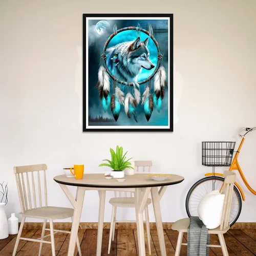 Vista 3 de Wergund - Kits de pintura de diamantes para atrapasueños de lobo, kits de pintura de diamantes para adultos y niños, bordado de diamantes