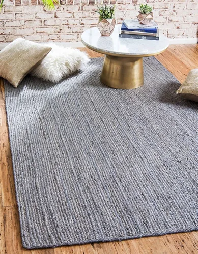 Vista 44 de Unique Loom Alfombra trenzada de la colección de yute - Dhaka (1' 2" x 6' 1", camino de mesa, gris)