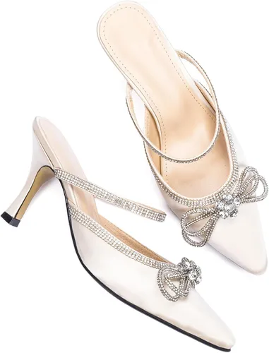 Vista 7 de LYTIYO Zapatos de vestir para mujer, con puntera cerrada, tacón bajo, correa puntiaguda, con lazo, tacón alto, para baile de graduación