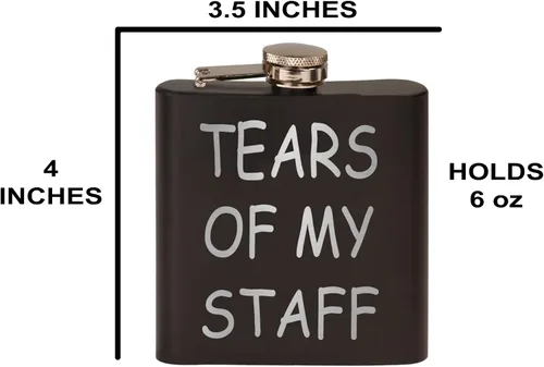 Vista 3 de Rogue River Tactical Funny Tears of My Staff - Petaca de acero inoxidable de alta calidad, color negro mate, es un gran regalo para él, papá, padre