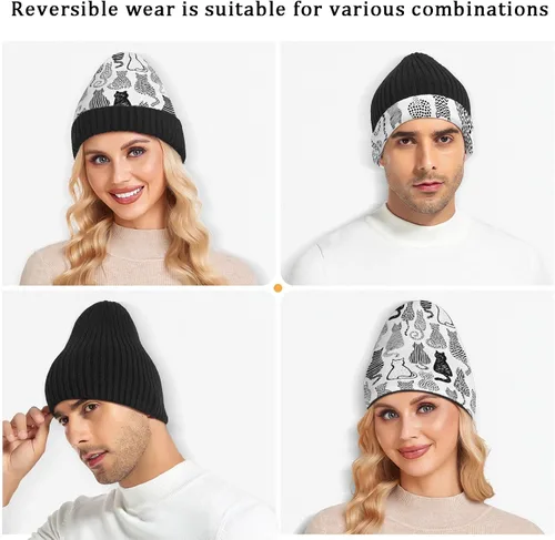 Vista 4 de Naanle Gorro de invierno para mujer, elástico, holgado, cálido, para invierno, color blanco y negro, gorro de esquí para mujer