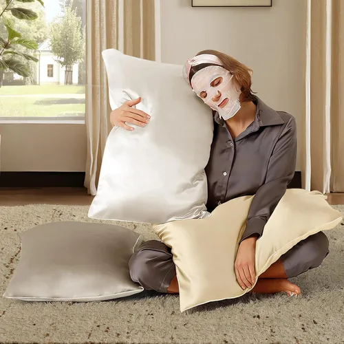 Vista 2 de BHZ Almohada estándar de plumas de ganso con funda de almohada de satén, almohada de cama de lujo de la colección de hotel para dormir, soporte