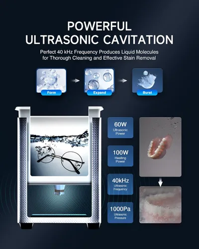Vista 4 de CREWORKS Limpiador ultrasónico de 2 litros con Degas y modos suaves, máquina de limpieza ultrasónica de acero inoxidable de 60 W con calentador