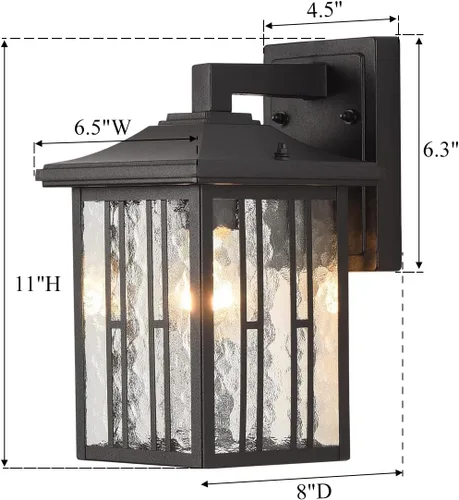 Vista 3 de Juegos de luces para exteriores, lámpara LED y aplique, accesorios de luz negros para porche, vidrio de agua exterior antioxidante para porche