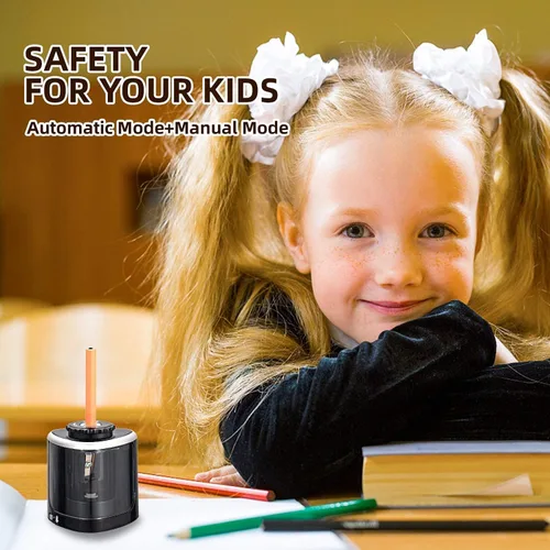 Vista 7 de Aogwat Sacapuntas eléctrico para niños, afilador de hoja para afilar rápidamente, adecuado para No.2/escuela/aula/oficina/hogar (negro)