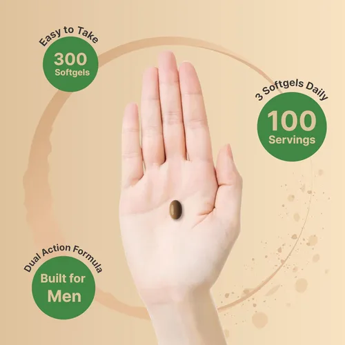 Vista 4 de Saw Palmetto para hombres con aceite de semilla de calabaza, 1200 mg, 300