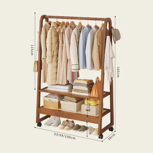 Vista 7 de Bamboo Clothing Rack with Hanging Rails,Sturdy Garment Rack with 2-Tier Shoe Rack,Portable Clothes Rack with Hook and Storage Shelf,for