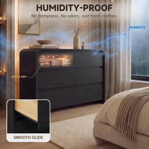 Vista 5 de JUMMICO Cómoda negra para dormitorio, cómoda de madera de 47.2 pulgadas con Negro