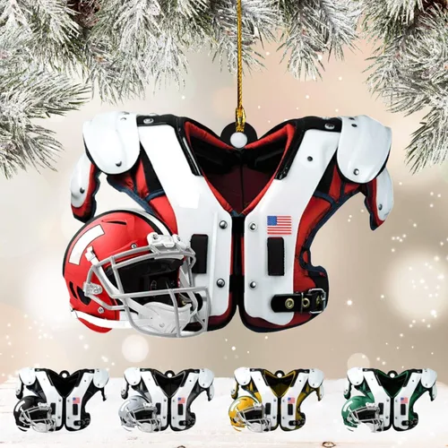 Vista 26 de Adornos de fútbol personalizados, hombreras y casco, adorno de Navidad, regalo de jugador estadounidense, regalo para niños y niñas, decoración