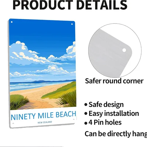 Vista 4 de Póster de viaje de playa de Ninety Mile para decoración de pared, paisaje retro, cartel de metal para garaje, hombre, cueva, baño, dormitorio