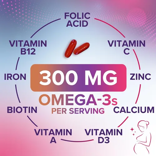Vista 7 de Vitaminas prenatales para mujeres con ácido fólico + Omega 3 DHA para el desarrollo del cerebro fetal, el mejor suplemento de vitamina prenatal