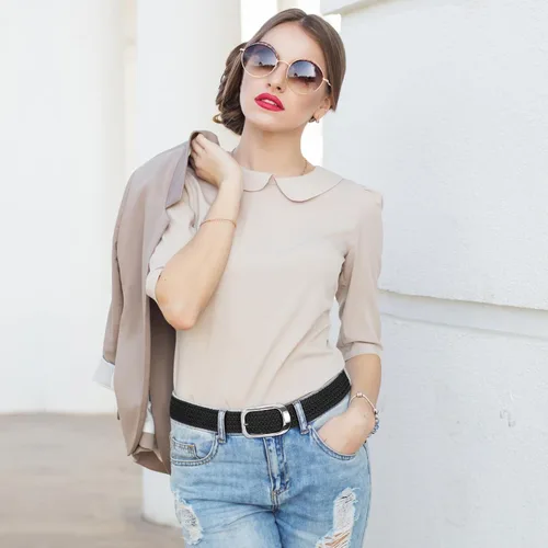 Vista 3 de AWAYTR Cinturón elástico trenzado para mujer - Cinturón de tela tejida elástica para mujer para jeans