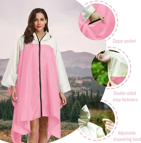 Vista 3 de SaphiRose Poncho de lluvia unisex con capucha impermeable para mujeres adultas
