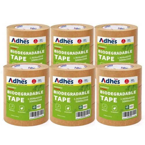 Vista 8 de Cinta de papel kraft ADHES, 2 pulgadas x 55 metros x 3 rollos, Cinta de embalaje de papel biodegradable Cinta adhesiva marrón sin recubrimiento