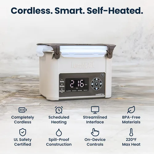 Vista 2 de LunchEAZE Core Gen 2 Lonchera Calentada y Eléctrica Sin Cable – Alimentada por Batería, Capacidad de 4 Tazas, 104°C, Calefacción Programada