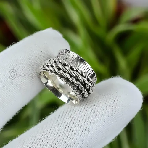 Vista 2 de Spinner Silver Ring, 925 Silver Jewelry For Women, Statement Ring Silver, Spinner Band Rings, Bohemian Silver Ring, Minimalist Spinner Ring, Dainty
