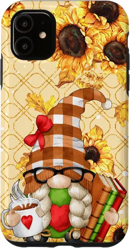 Vista 8 de Sunflower Gnome with Books for Tea Lover Librarian Reading Case for iPhone 16
