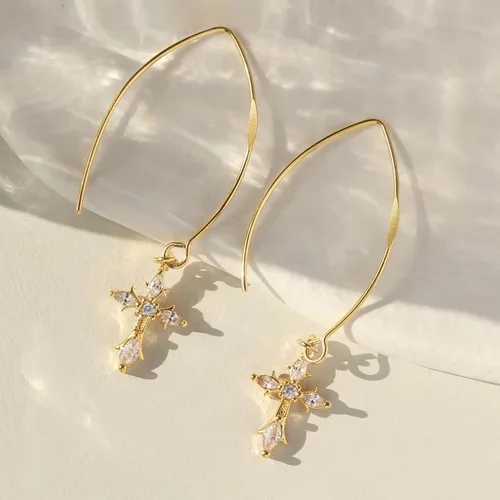 Vista 5 de Aretes colgantes de oro de 14 quilates S925 de corte curvo con alambre fino para mujer