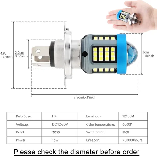 Vista 2 de Windance Paquete de 2 bombillas LED H4 de 1200 lm 13 W con lente, haz de alta y baja superbrillante de 12 V-80 V, bombillas de luz diurna para Blanco