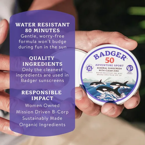 Vista 7 de Badger Protector solar biodegradable seguro para arrecifes, protector solar mineral SPF 50, 98% ingredientes orgánicos, sin perfume, resistente al